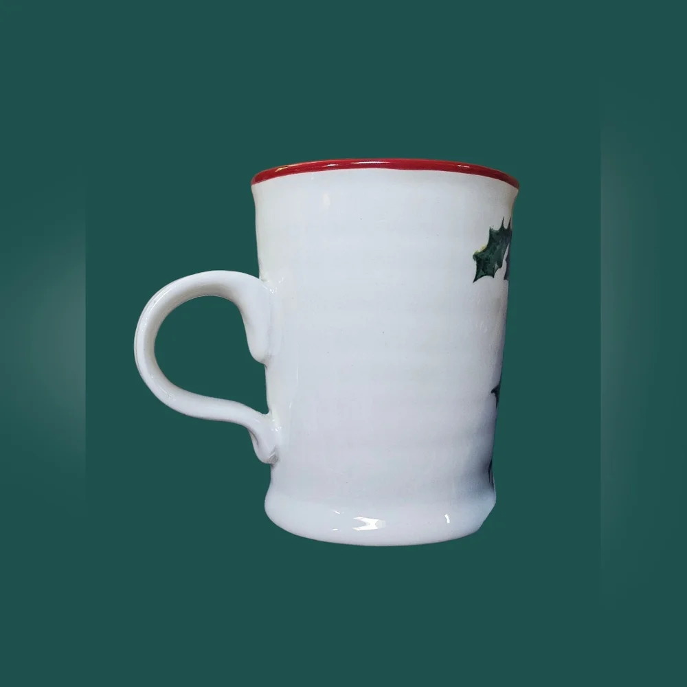 Williams Sonoma A Merry Christmas Holly Mug Vintage Christmas Postcard